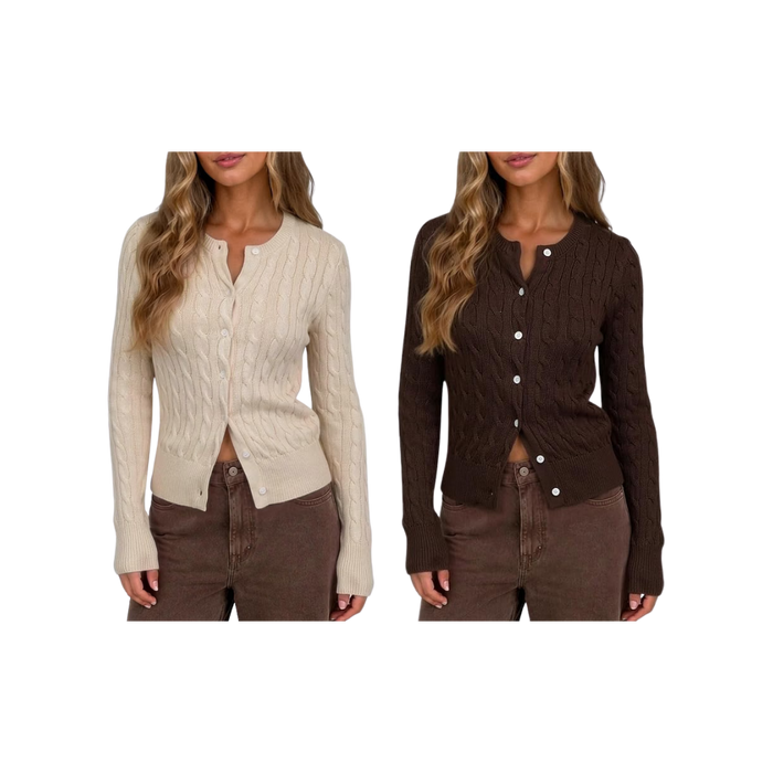 Womens Lightweight Cable Knit Cardigan