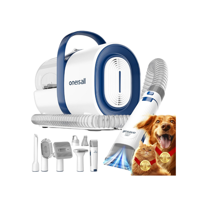 Oneisall Dog Grooming Vacuum, Pet Grooming Vacuum with Clipper Nail Grinder, 1.5L Dust Cup Dog deshedding Brush with 7 Tools for Shedding Pet Hair