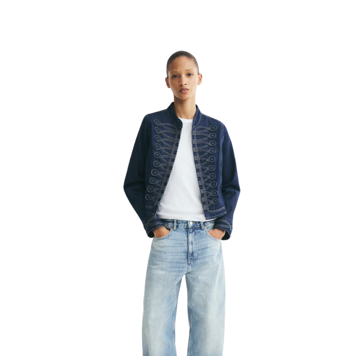 Dark Denim Button-Tab Jacket