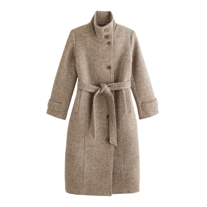 Wool Blend Funnel Neck Long Coat