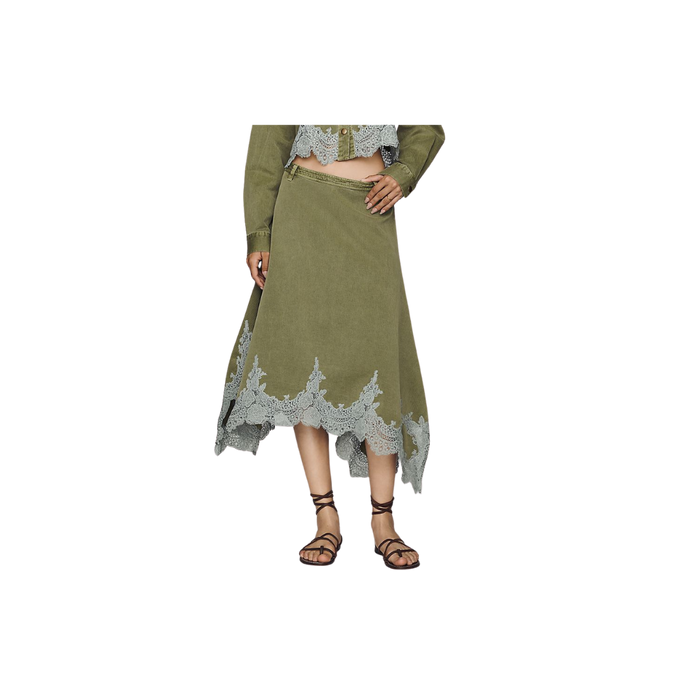 Lace-Trim Utility Midi Skirt