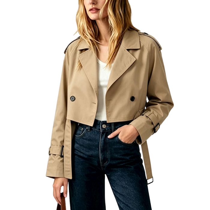 Cropped Double Breasted Trench Coat 