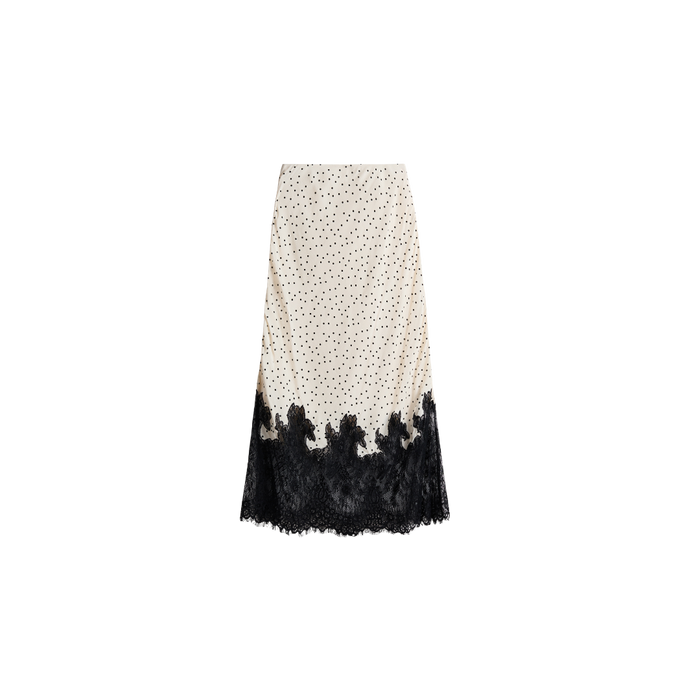 Cream Polka Dot Lace Trimmed Skirt