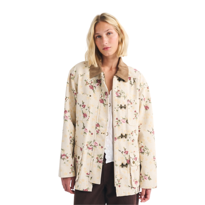Mid Length Barn Jacket - Cream Floral