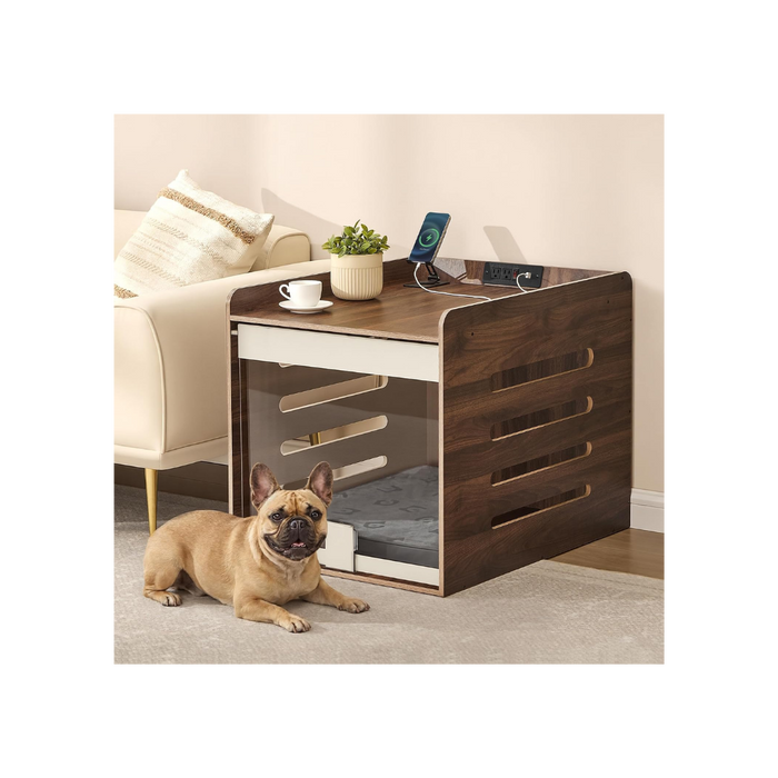 Dog Crate Furniture, Flip-Up Hidden Acrylic Door, Charging Station