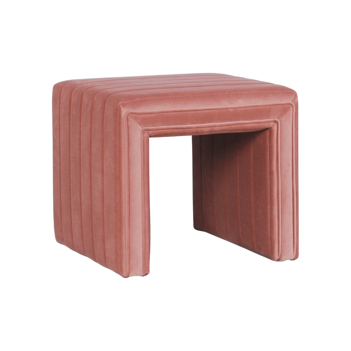 19" Modern Channel Tufted Velvet Ottoman - Blush Pink