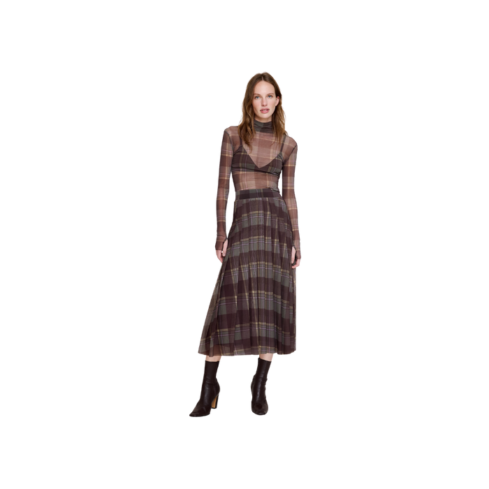 Mesh Pleated Midi Skirt