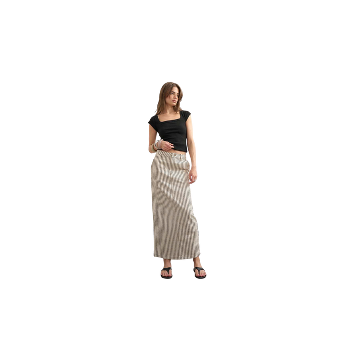 Topshop denim column maxi skirt in black and ecru stripes