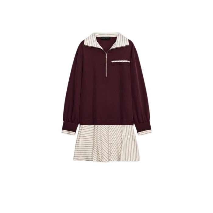 Mixed-Fabric Zip-Front Dress