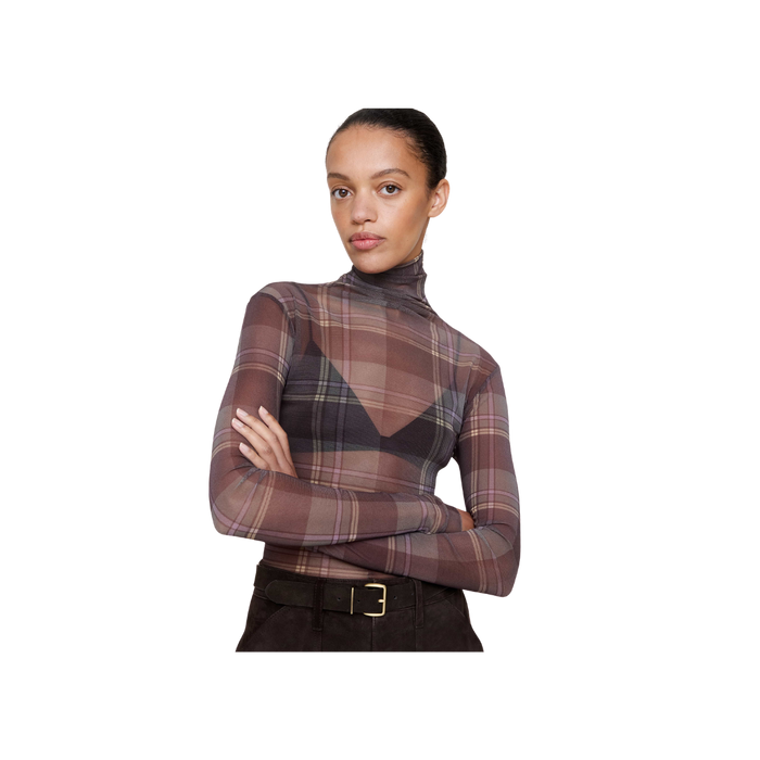 Plaid Mesh Turtleneck Top