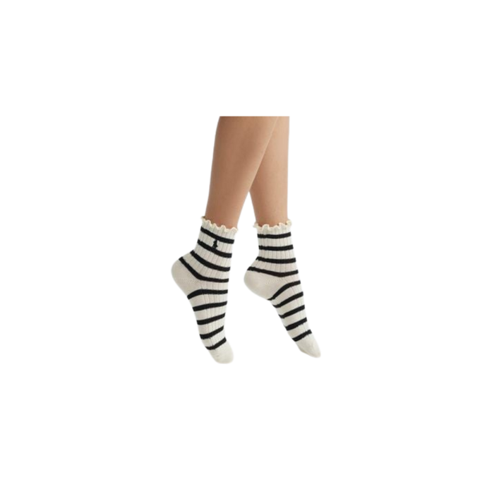 Lettuce Edge Cotton Blend Striped Quarter Socks