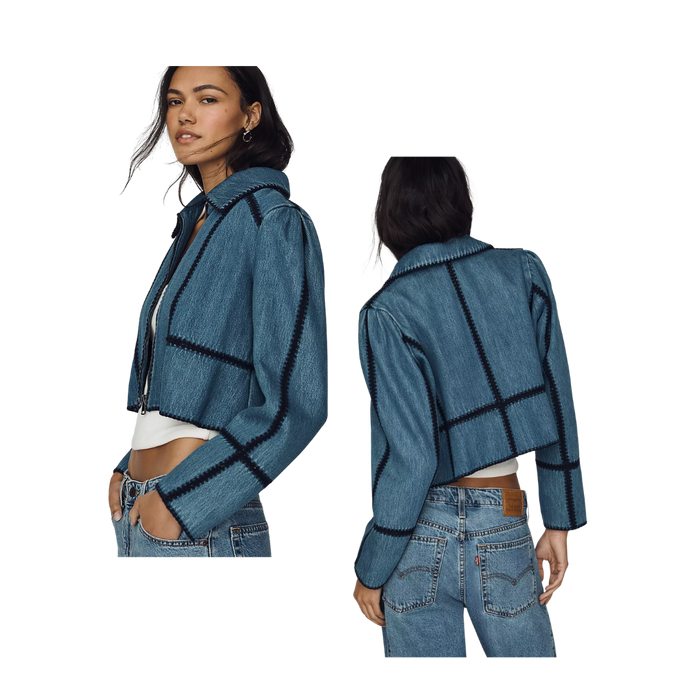 Freya Stitched Zip-Up Jacket - Denim
