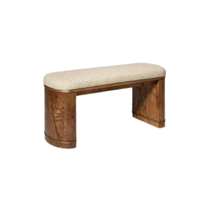 Burled Wood Upholstered Bench