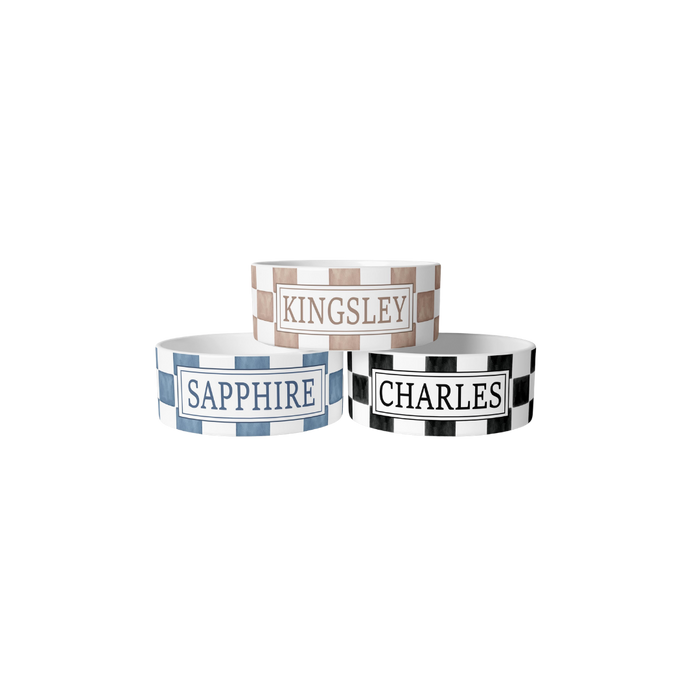 Personalized Watercolor Checkered Pet Bowl