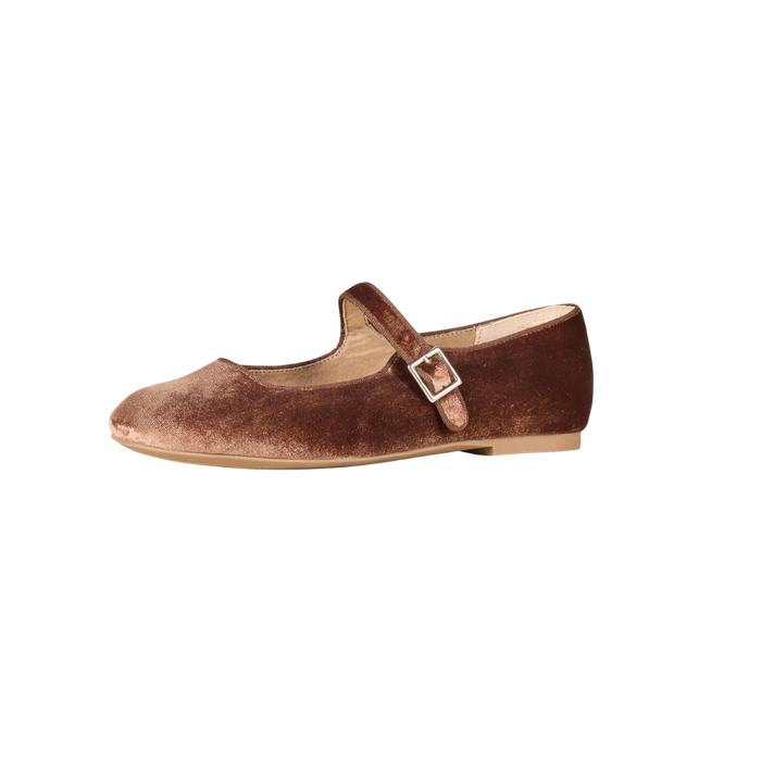 Women's Velvet Mary Jane Ballet Flat with Buckle Strap