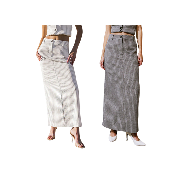 Get to the Point Pinstripe Midi Skirt