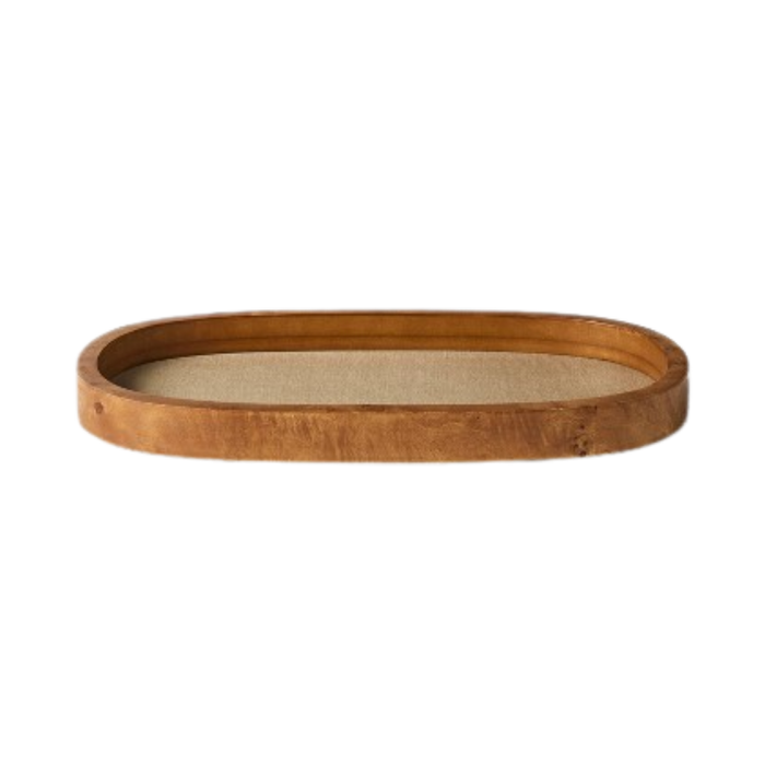 Burl Wood and Linen Tray