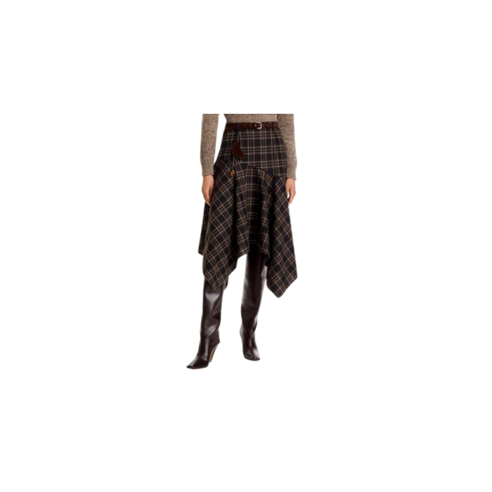 Belted Plaid Asymmetrical Skirt