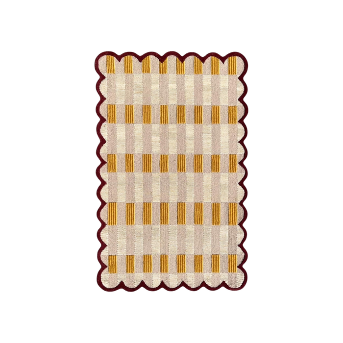 Hand-Tufted Wool Plaid Rug, 6x9 ft, Gold Maroon