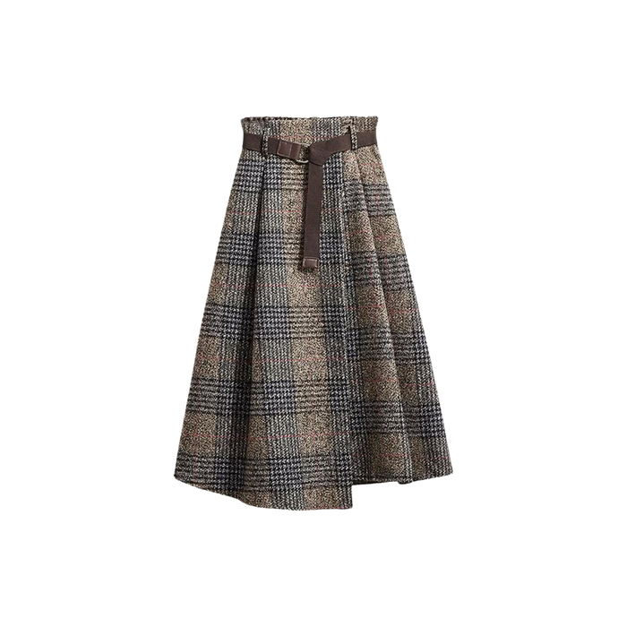 Vintage Plaid Wool Midi Skirt