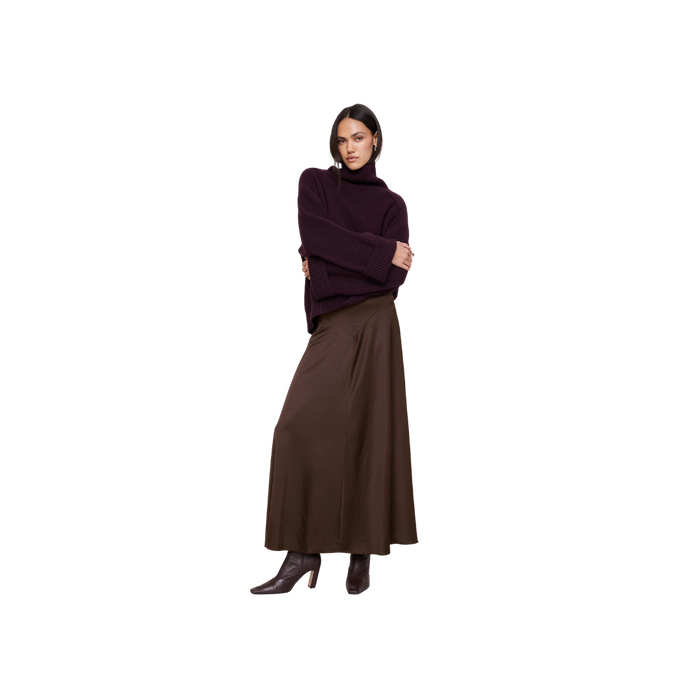 Stretch-Satin Basque-Waist Maxi Skirt