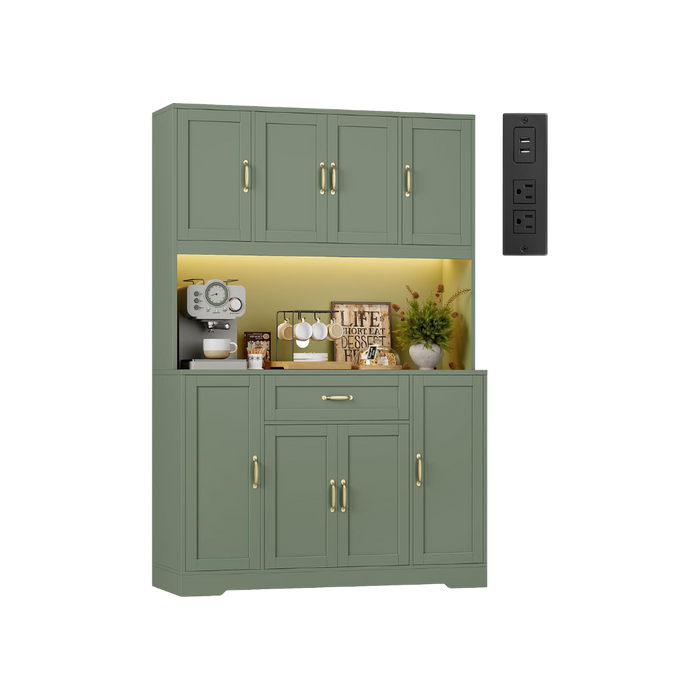 70" H LED Kitchen Pantry Cabinet, Hutch with Charging Station