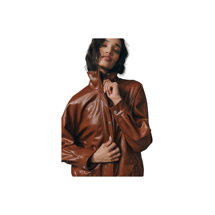 Pilcro Funnel-Neck Faux-Leather Bomber Jacket