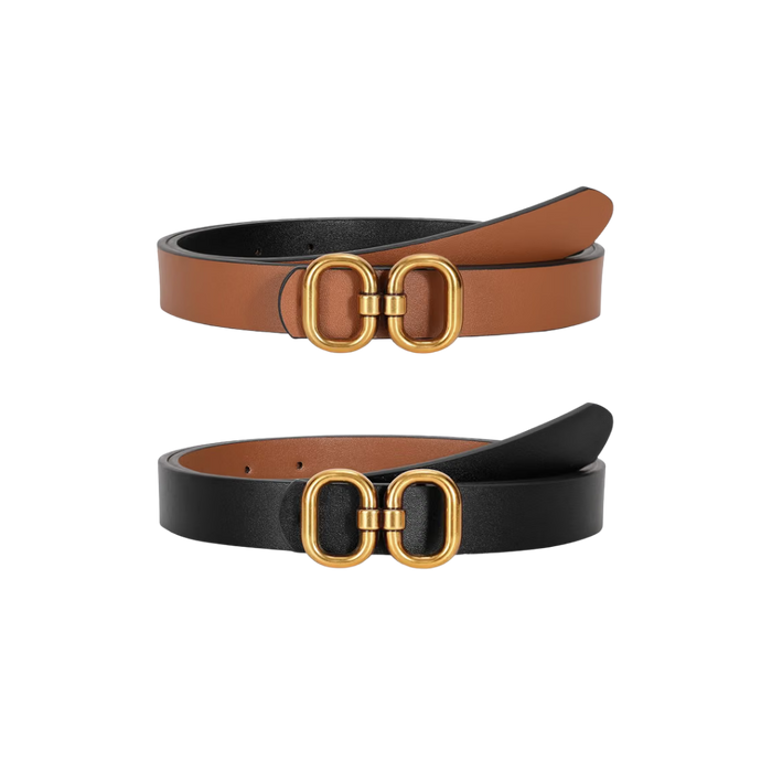Reversible Leather Belt with Gold Buckle