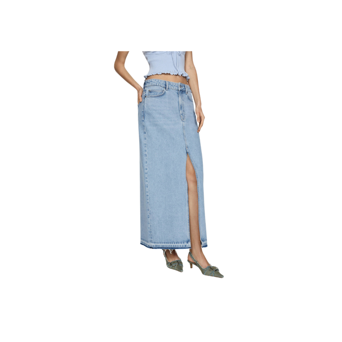Denim Skirt with Frayed Hem