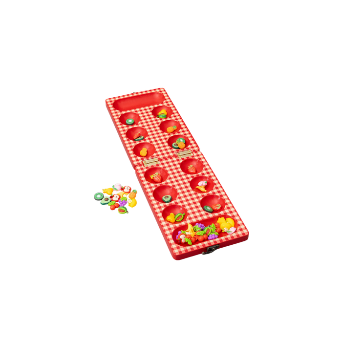 Mancala Picnic Board Game with 48 Fruit Pieces
