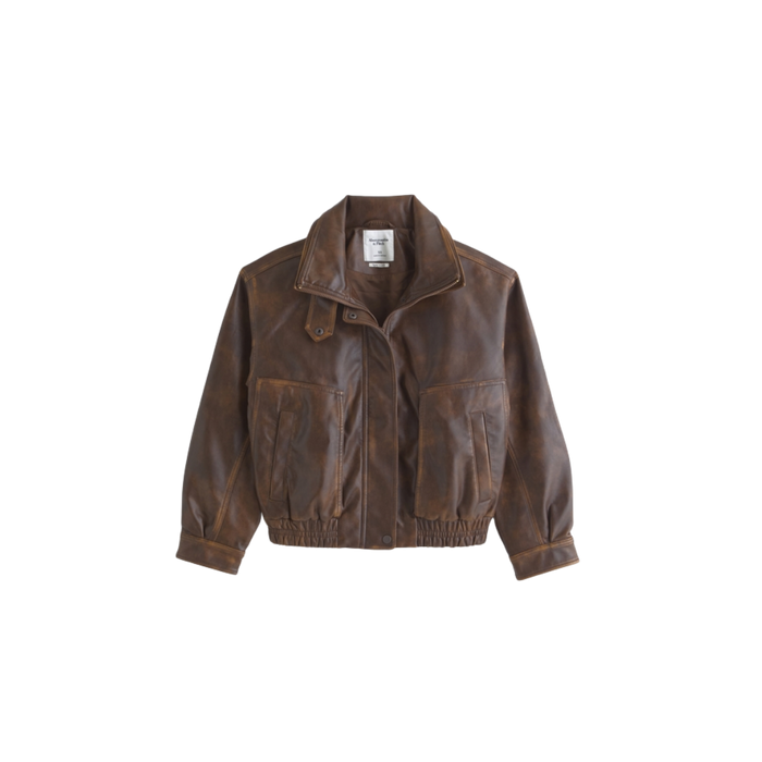 A&F Funnel Neck Vegan Leather Bomber Jacket