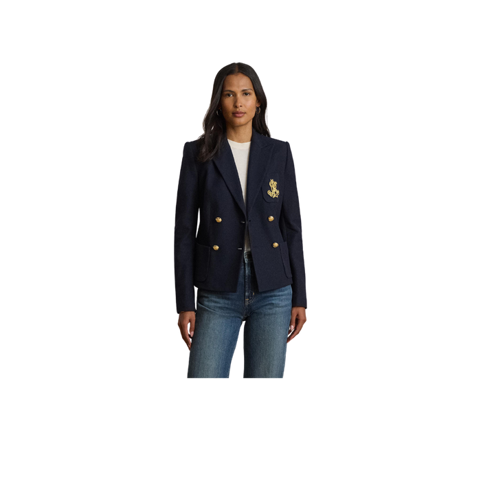 Ralph Lauren Crest Double Breasted Cotton Piqué Blazer