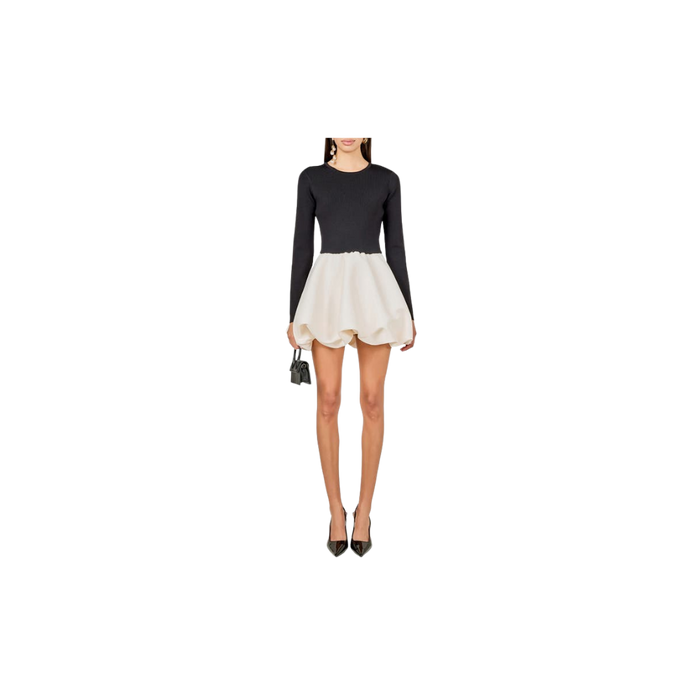 Mixed Media Long Sleeve Open Back Bubble Minidress