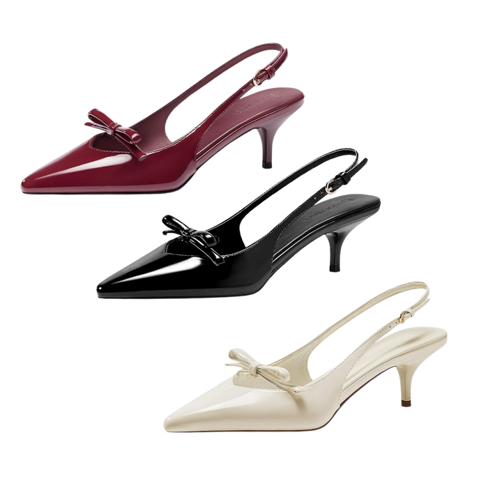 Slingback Kitten Heels Bow Pointed Toe