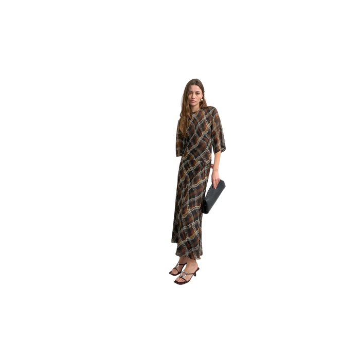 Chiffon Warped Plaid T-Shirt Maxi Dress