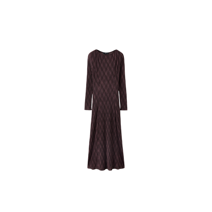 Long-Sleeved Checked Dress