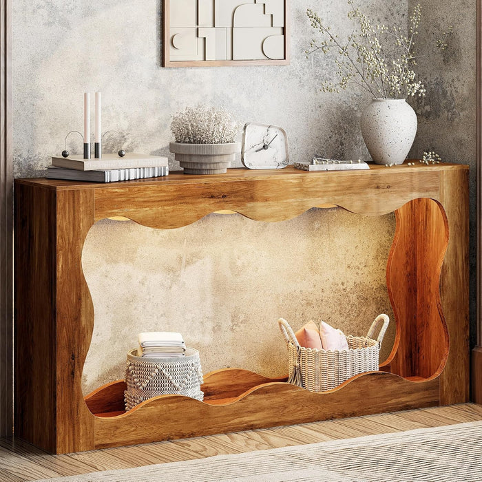 Console Table with Storage & LED Light, Brown