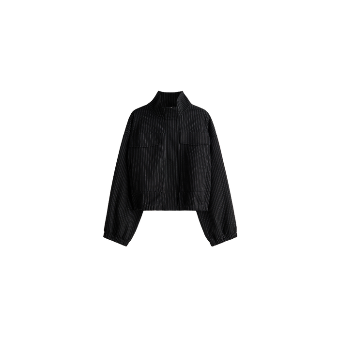 Pinstriped Funnel Collar Jersey Jacket