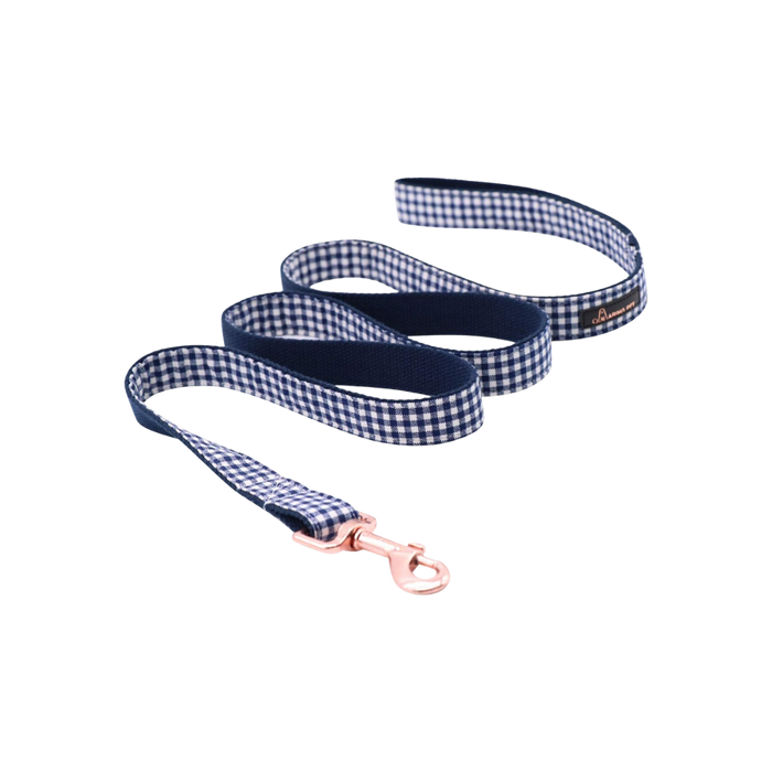 Navy Gingham Cotton Dog Leash