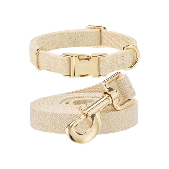 Tweed Dog Collar & Leash - Cream