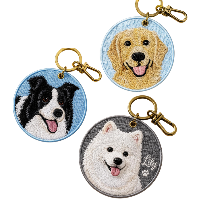 Embroidered Custom Pet Portrait Keychain