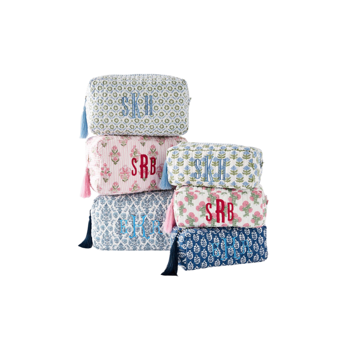 Block Print Quilted Cosmetic Pouch