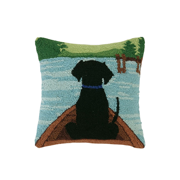 Black Lab in Canoe Hook Pillow