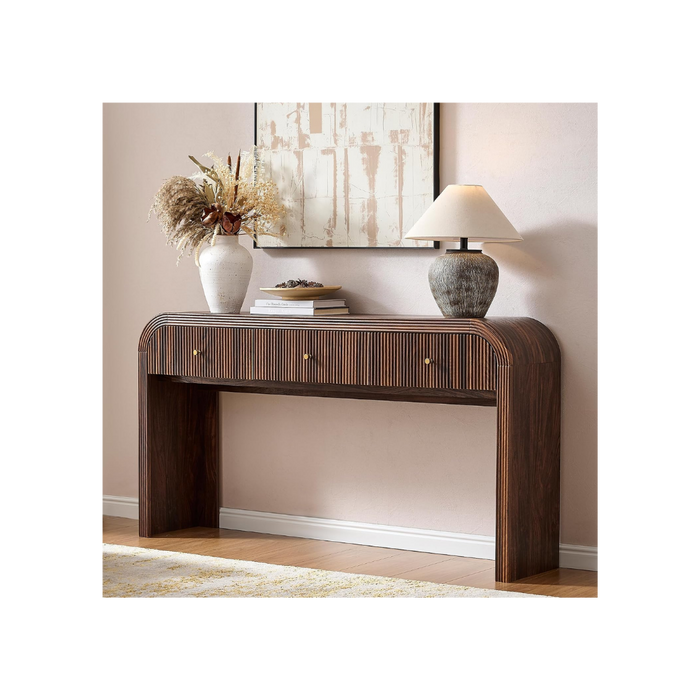Curved Fluted Entryway Console Table with 3 Drawers
