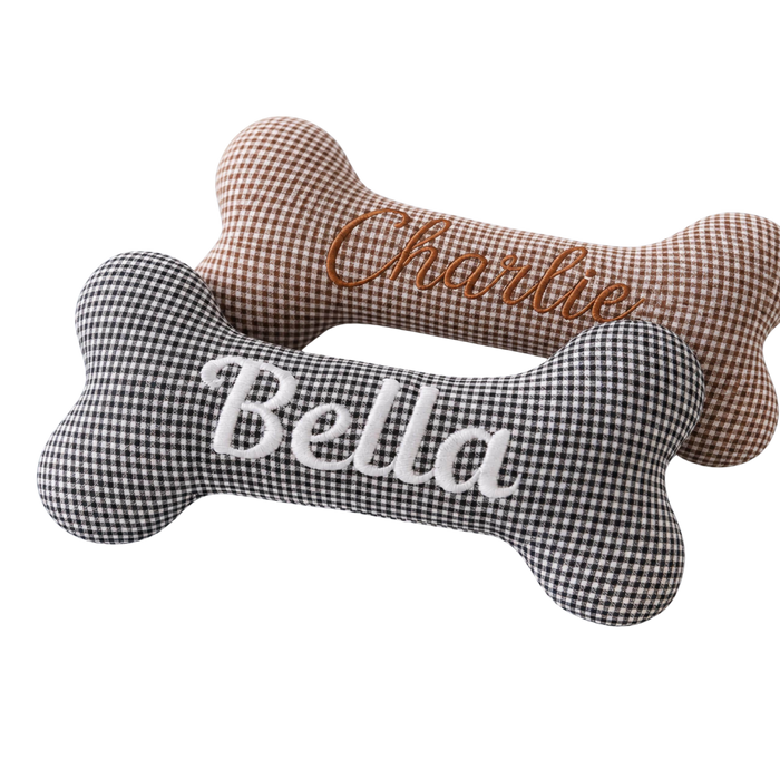 Custom Embroidered Gingham Dog Bone