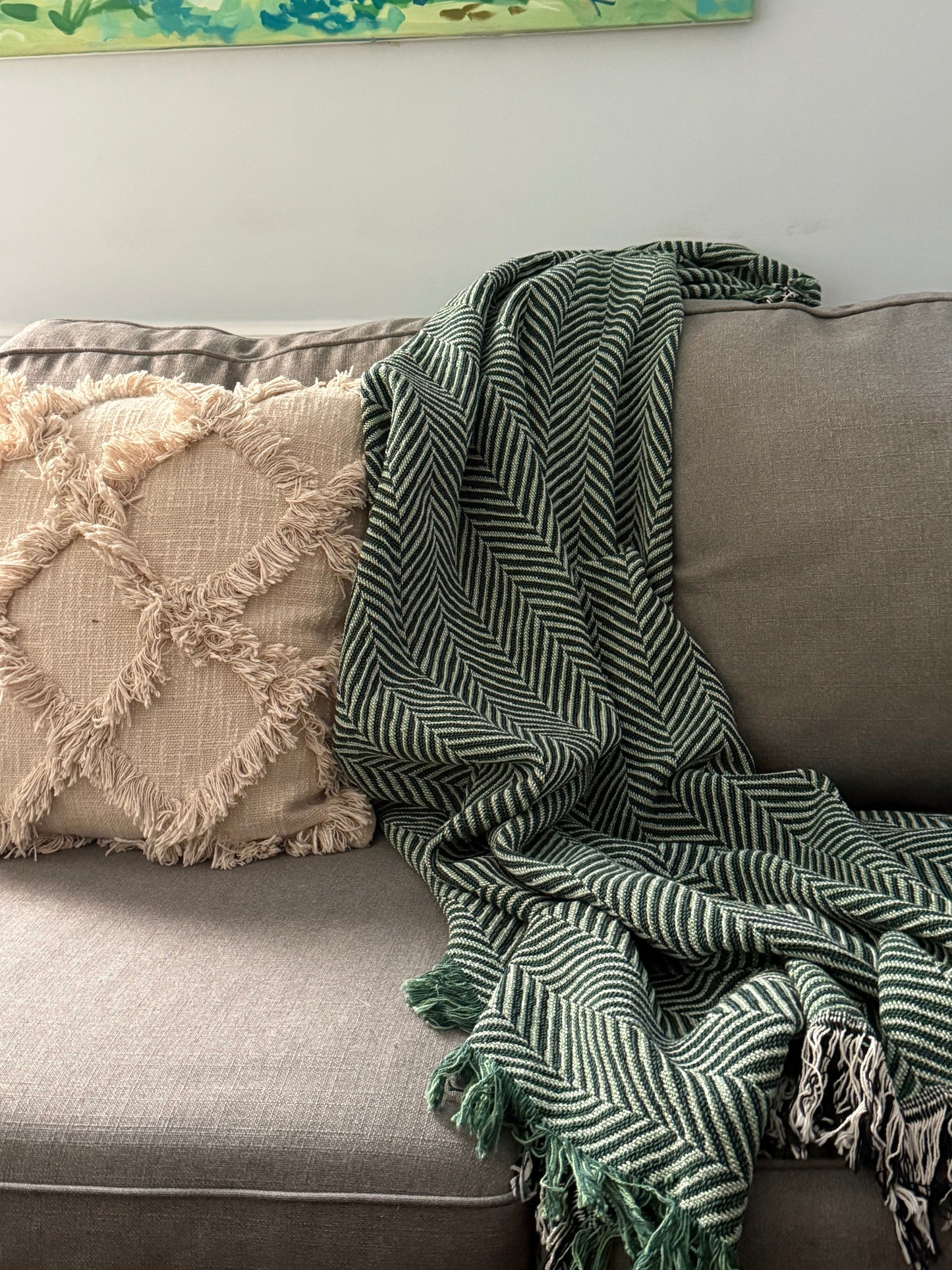 Henry Goldenrod Herringbone Jacquard Woven Throw Blanket, Reversible Cotton Throw, Made in USA