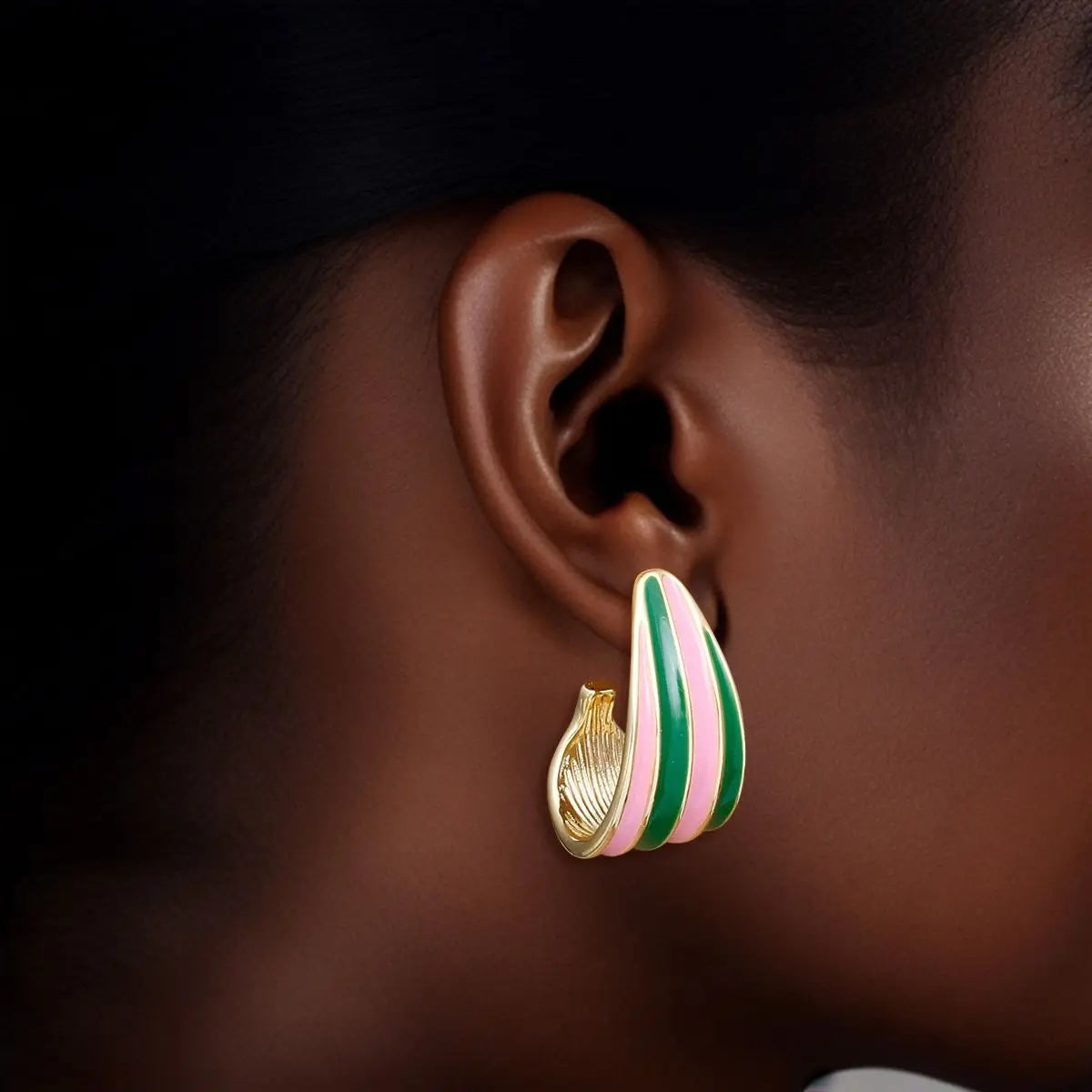 Open Hoop Pink and Green Earring